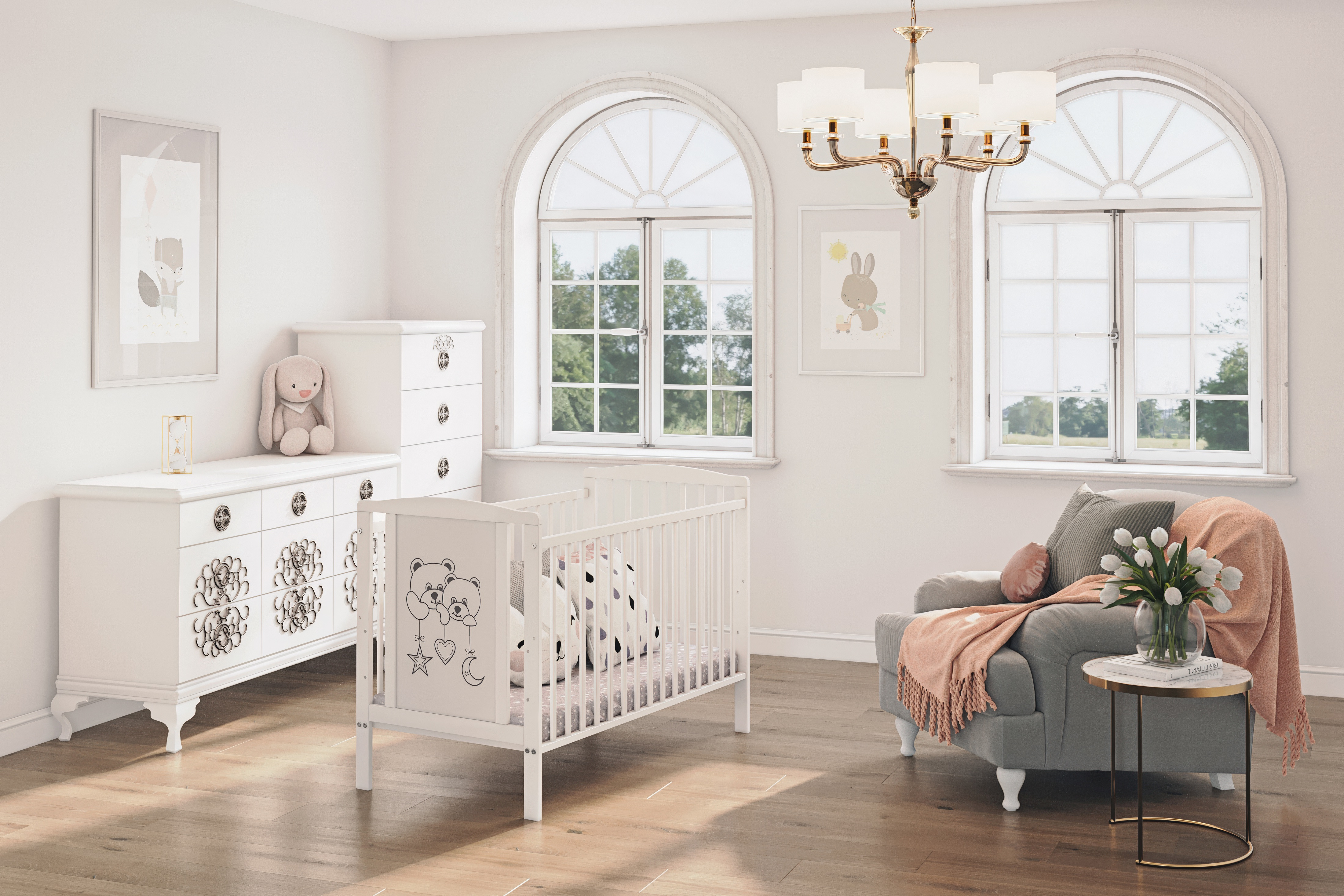 Łóżeczko dziecięce Timmi z dwoma misiami z wyjmowanymi szczeblami